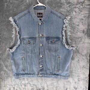 Biker Blues Harley Davidson Mens Denim Vest USA Made Size L American Flag